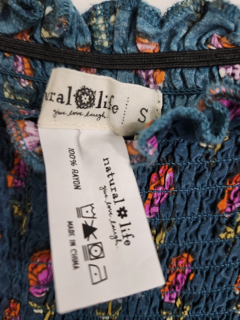 NATURAL LIFE Teal Floral Wide-Leg Smocked Waist Pants - Picture 5 of 5